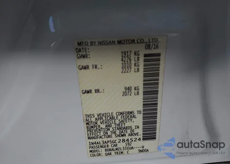 2016 Nissan Altima 2.5 Sv from USA, damaged, VIN 1N4AL3AP5GC284524